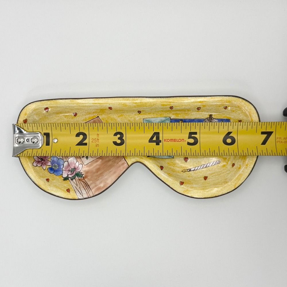 Empress Arts 2002 Handpainted Enamel Trinket Eyeglass Tray Yellow Floral Hearts - Picture 3 of 8